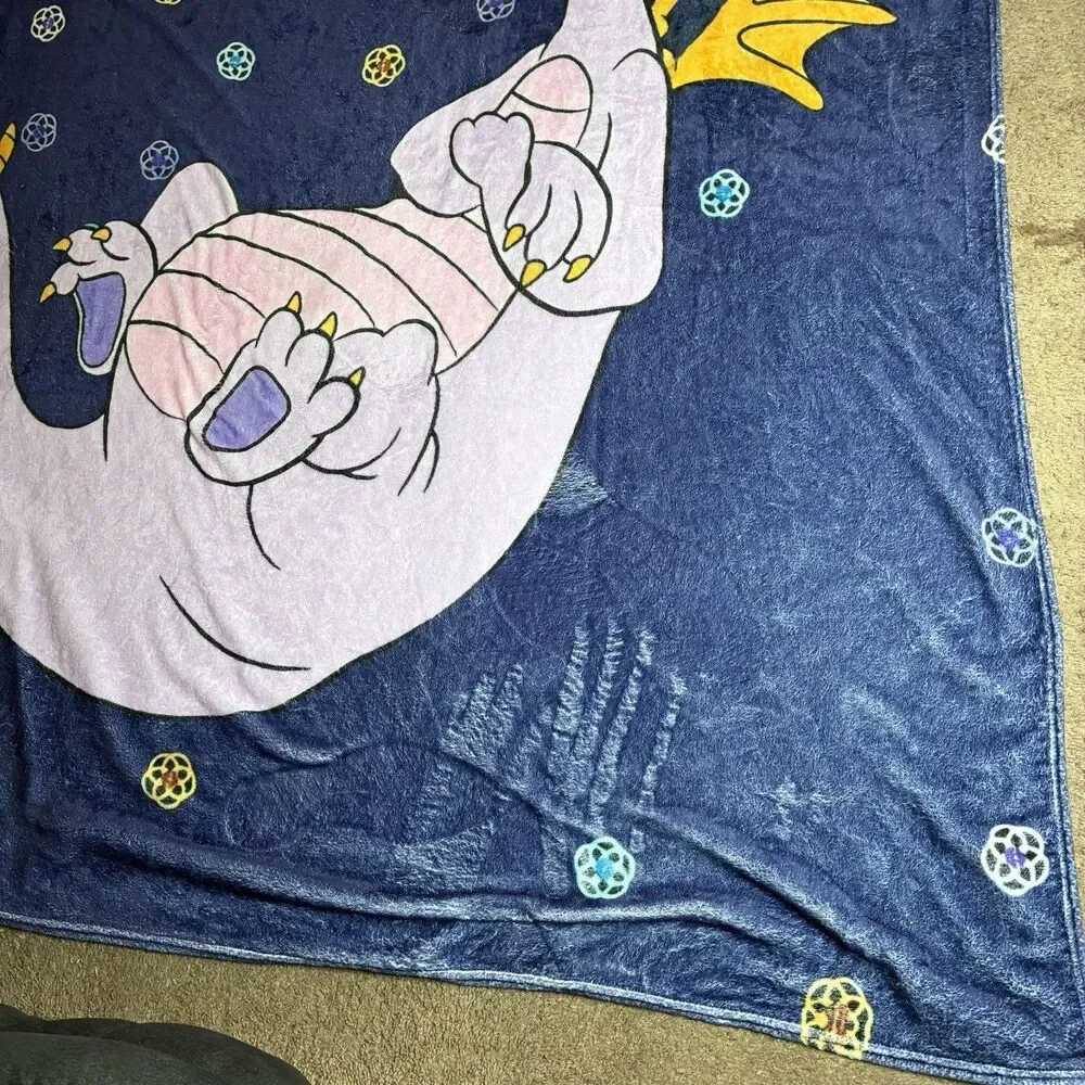 Disney Parks Figment Purple Dragon Print Soft Fleece Throw Blanket 80”x60” Rare